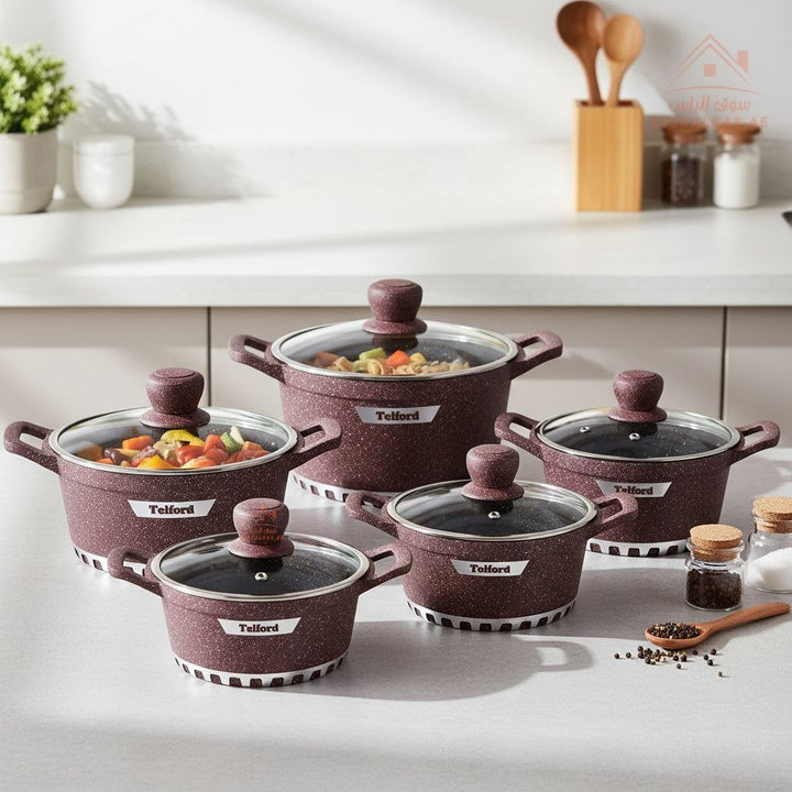 Telford Insignia 17 - Piece Titanium Reinforced Granite Cookware Set with 1 Year Warranty. Guaranteed British Brand. - Souk Al RasCookware Sets