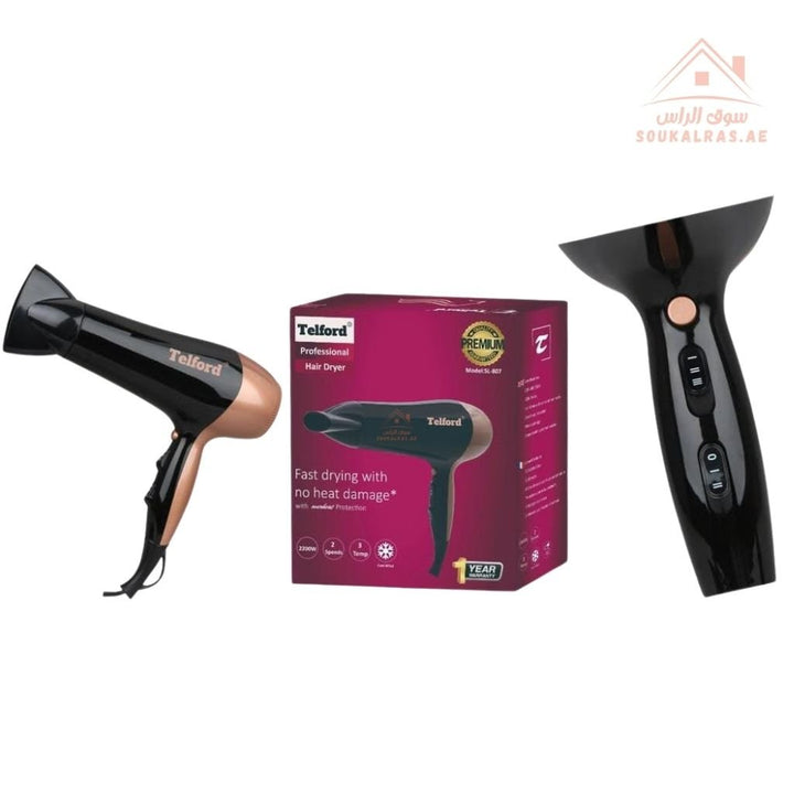 Telford Professional Hair Dryer 2200W | Auto Ionic Function | 3 Heat & 2 Speed Settings,perfect for salon - quality styling at home - Souk Al Ras