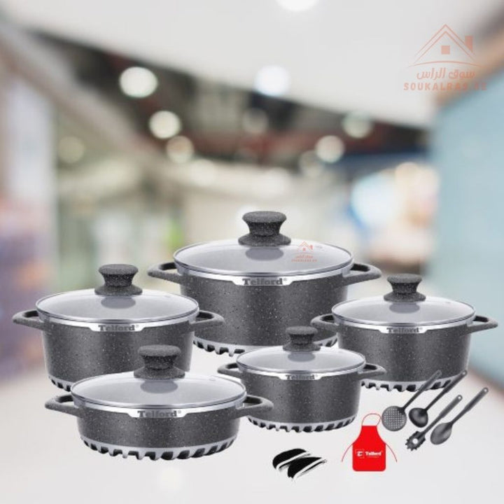 Telford REGAL 17 - Piece Titanium Reinforced Granite Cookware Set with 1 Year Warranty. Guaranteed British Brand. - Souk Al Ras