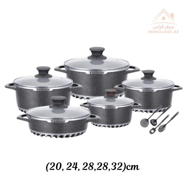 Telford REGAL 17 - Piece Titanium Reinforced Granite Cookware Set with 1 Year Warranty. Guaranteed British Brand. - Souk Al Ras