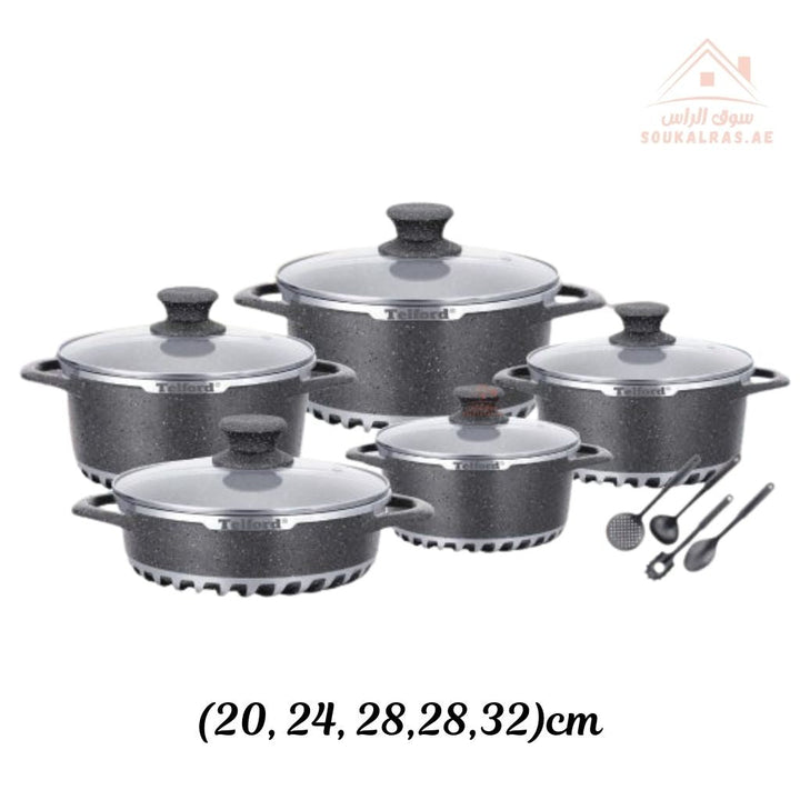 Telford REGAL 17 - Piece Titanium Reinforced Granite Cookware Set with 1 Year Warranty. Guaranteed British Brand. - Souk Al Ras