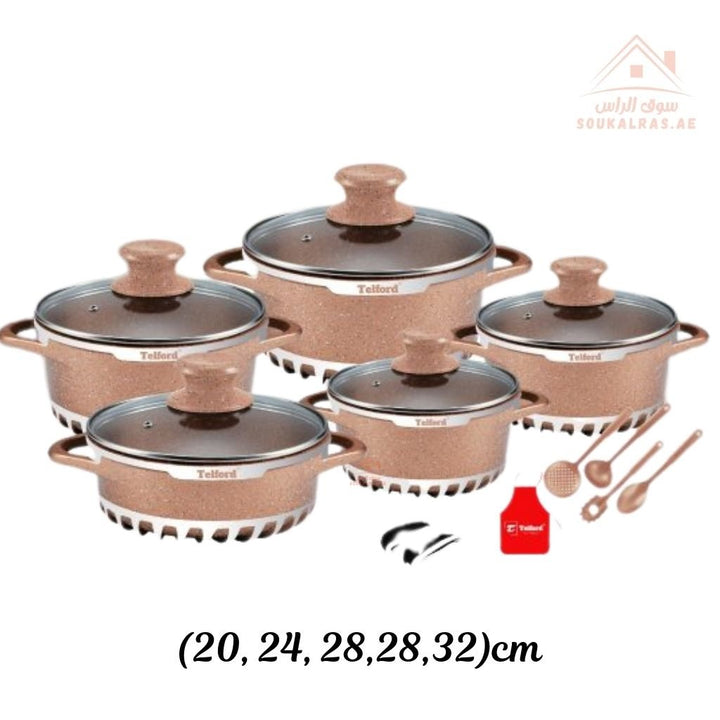 Telford REGAL 17 - Piece Titanium Reinforced Granite Cookware Set with 1 Year Warranty. Guaranteed British Brand. - Souk Al Ras
