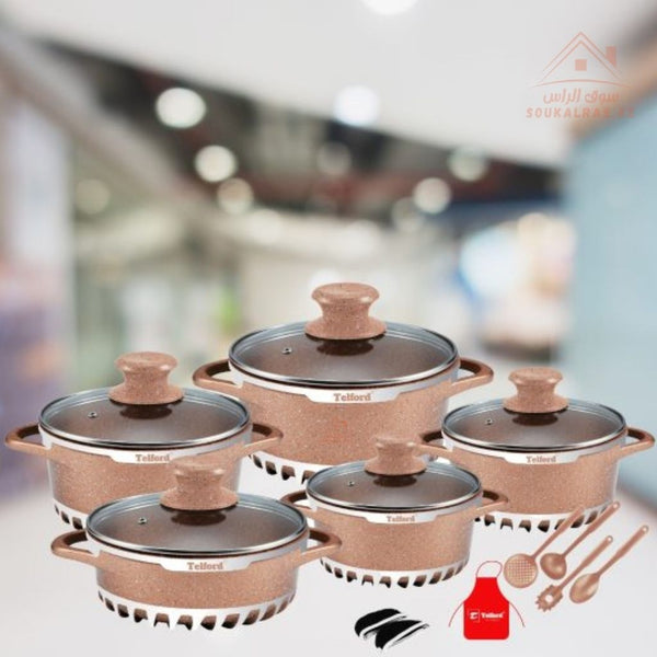 Telford REGAL 17 - Piece Titanium Reinforced Granite Cookware Set with 1 Year Warranty. Guaranteed British Brand. - Souk Al Ras