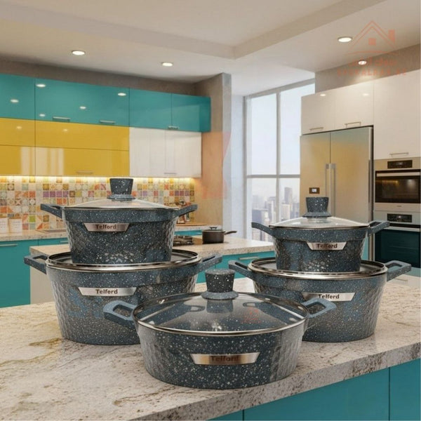 TELFORD RIVERIA Granite Cookware 17 - Piece Set with 1 - Year Warranty - Premium Kitchenware - Souk Al RasCookware Sets