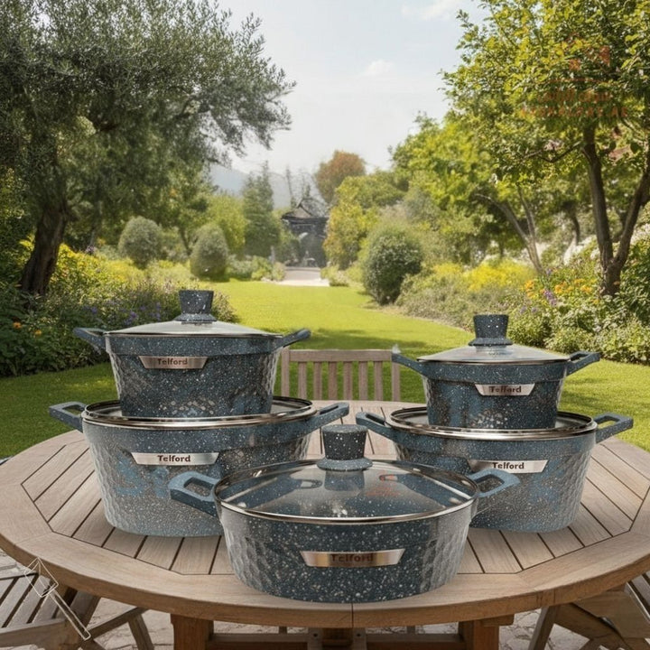 TELFORD RIVERIA Granite Cookware 17 - Piece Set with 1 - Year Warranty - Premium Kitchenware - Souk Al RasCookware Sets