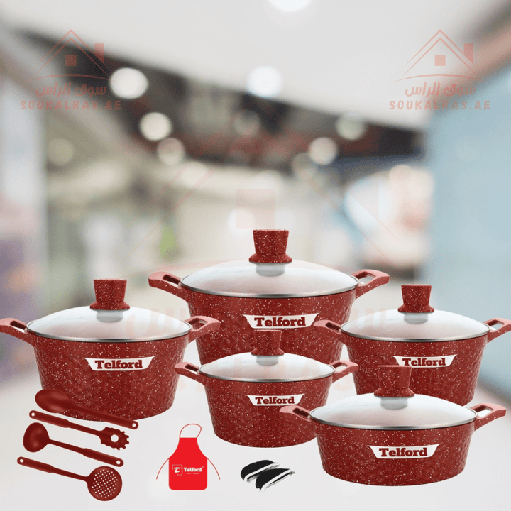 TELFORD RIVERIA Granite Cookware 17 - Piece Set with 1 - Year Warranty - Premium Kitchenware - Souk Al RasCookware Sets