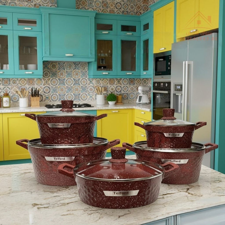 TELFORD RIVERIA Granite Cookware 17 - Piece Set with 1 - Year Warranty - Premium Kitchenware - Souk Al RasCookware Sets