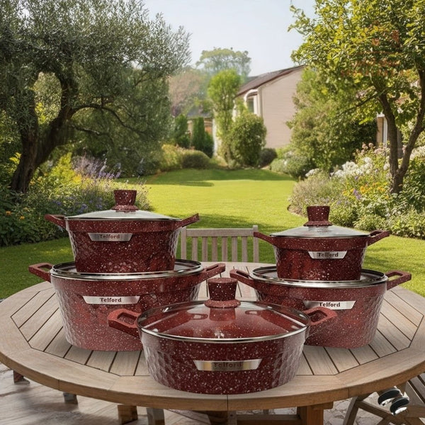 TELFORD RIVERIA Granite Cookware 17 - Piece Set with 1 - Year Warranty - Premium Kitchenware - Souk Al RasCookware Sets