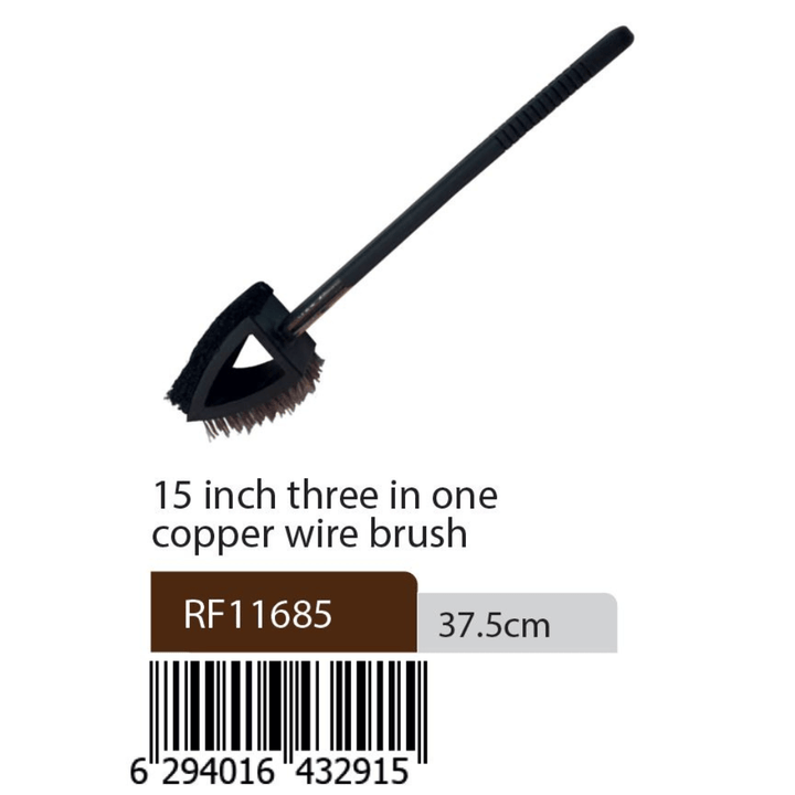 Three in One Copper Wire Brush - Best Camping and BBQ Grill Cleaning Tool - Souk Al RasBBQ Grills