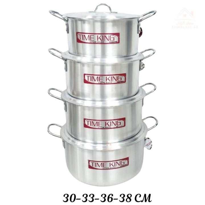 Time King 8 - Piece Aluminum Cookware Set | Sizes (30 - 33 - 36 - 38CM) | Heavy - Duty Casserole Pots with Lids - Souk Al Ras