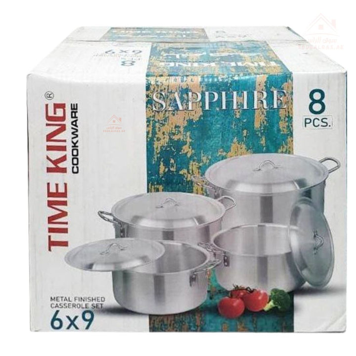 Time King 8 - Piece Aluminum Cookware Set | Sizes (30 - 33 - 36 - 38CM) | Heavy - Duty Casserole Pots with Lids - Souk Al Ras