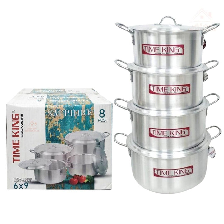Time King 8 - Piece Aluminum Cookware Set | Sizes (30 - 33 - 36 - 38CM) | Heavy - Duty Casserole Pots with Lids - Souk Al Ras