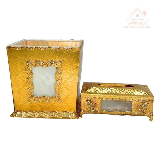 Tissue Box & Holder Bamboo & Acrylic Organizer 2 - Piece Set | Elegant Modern Storage | Home Décor - Souk Al Ras