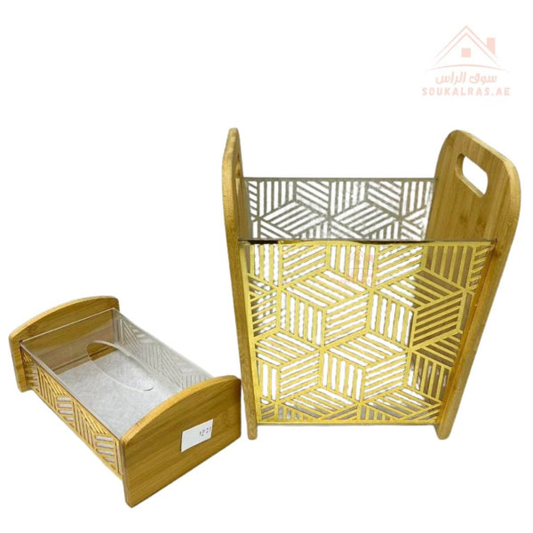 Tissue Box & Holder Bamboo & Acrylic Organizer 2 - Piece Set |Elegant Modern Storage | Home Décor - Souk Al Ras