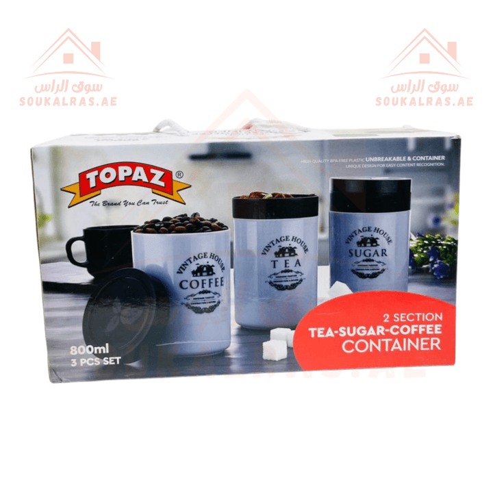 Topaz 3 - Piece 800ml Tea, Sugar, and Coffee Containers | elegant Design | Unbreakable & BPA - Free - Souk Al RasCooking Utensils