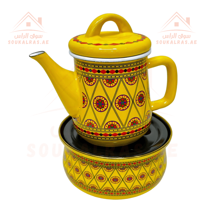 Traditional Arabic Tea Set with Teapot, Stand, & Serving Date Plate - 6 Cups - Available in Yellow & Red - Souk Al RasCoffee & Tea Cups