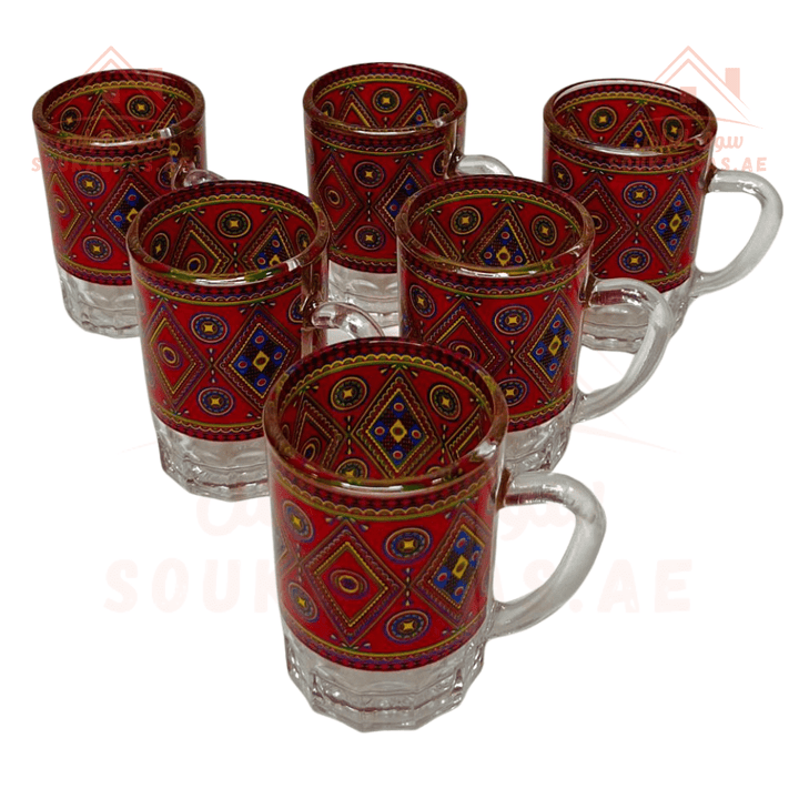 Traditional Arabic Tea Set with Teapot, Stand, & Serving Date Plate - 6 Cups - Available in Yellow & Red - Souk Al RasCoffee & Tea Cups