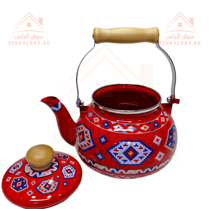Traditional Najdi Enamel Kettle & Tea Glass Set and stove 26 cm for cooking and heating with traditional Arabic designs - Souk Al RasDrinkware
