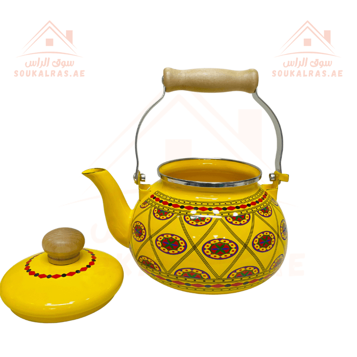 Traditional Najdi Enamel Kettle & Tea Glass Set and stove 26 cm for cooking and heating with traditional Arabic designs - Souk Al RasDrinkware