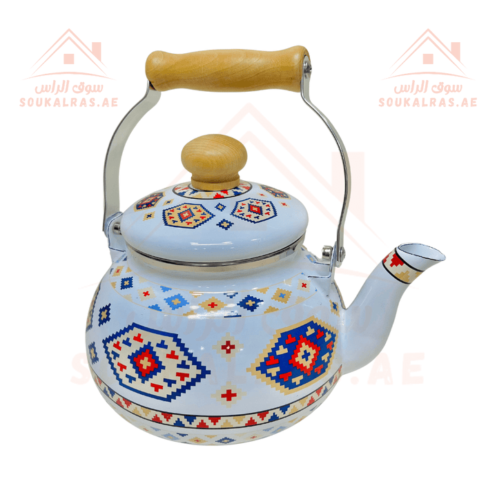 Traditional Najdi Enamel Kettle & Tea Glass Set and stove 26 cm for cooking and heating with traditional Arabic designs - Souk Al RasDrinkware