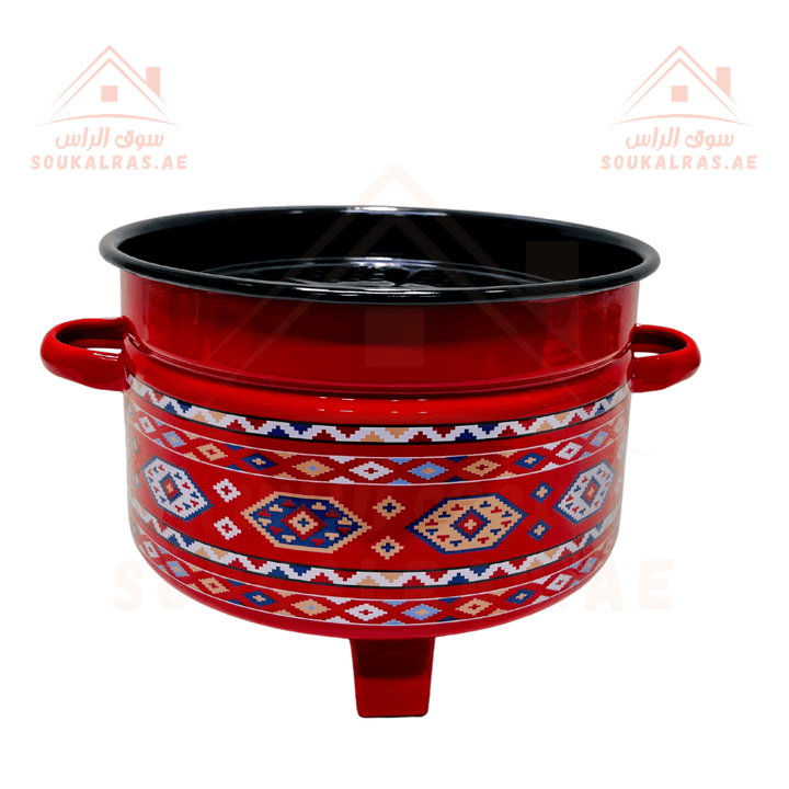 Traditional Najdi Enamel Kettle & Tea Glass Set and stove 26 cm for cooking and heating with traditional Arabic designs - Souk Al RasDrinkware