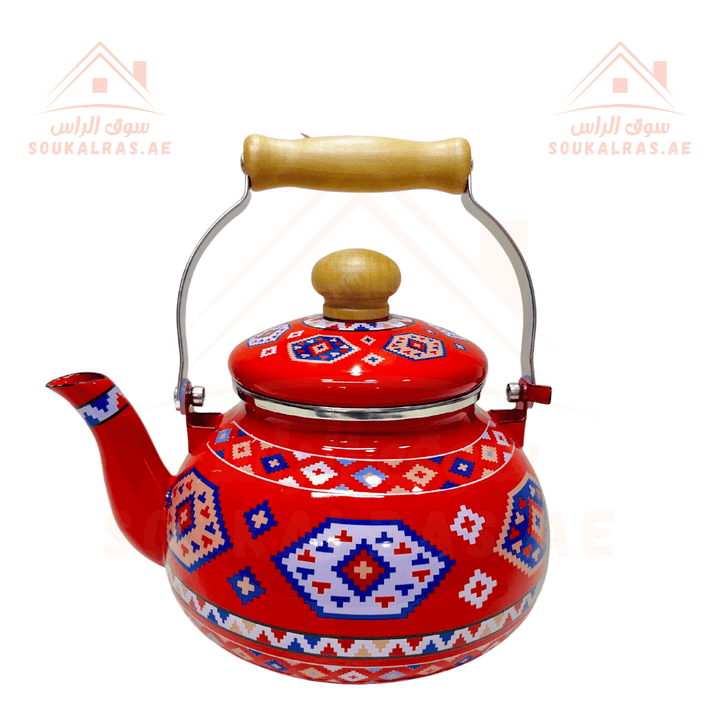 Traditional Najdi Enamel Kettle & Tea Glass Set and stove 26 cm for cooking and heating with traditional Arabic designs - Souk Al RasDrinkware