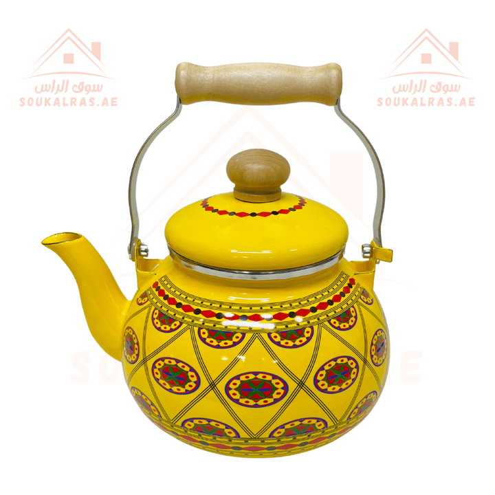 Traditional Najdi Enamel Kettle & Tea Glass Set and stove 26 cm for cooking and heating with traditional Arabic designs - Souk Al RasDrinkware