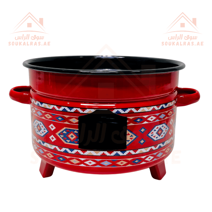 Traditional Najdi Enamel Kettle & Tea Glass Set and stove 26 cm for cooking and heating with traditional Arabic designs - Souk Al RasDrinkware