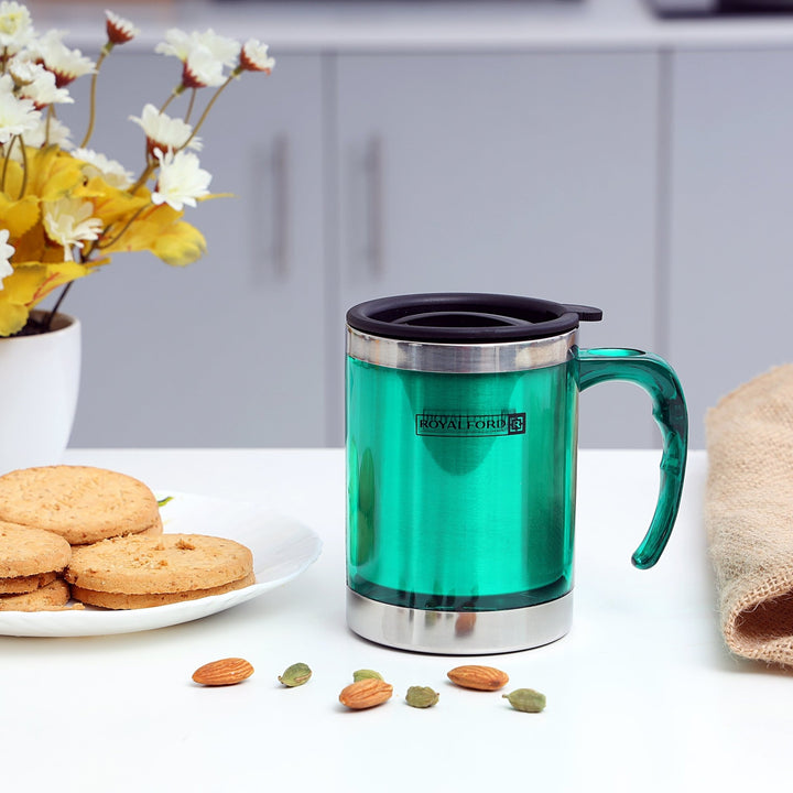 Travel Mug - Coffee Green Mug Tumbler with Handle and Lid 290ml - Souk Al RasDrinkware