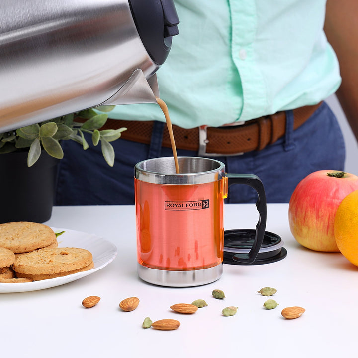 Travel Mug - Coffee Orange Mug Tumbler with Handle and Lid 300ml - Souk Al RasDrinkware