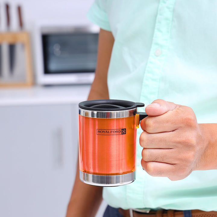 Travel Mug - Coffee Orange Mug Tumbler with Handle and Lid 300ml - Souk Al RasDrinkware