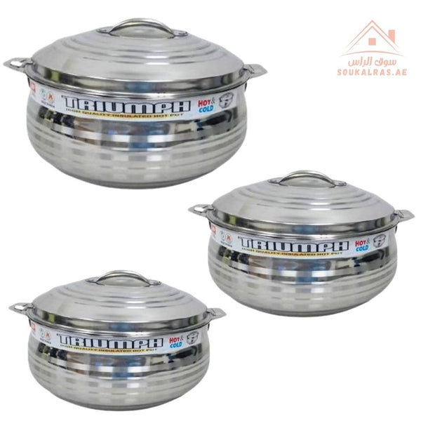 TRIUMPH Hot Pot Set – 3 - Piece Stainless Steel Casserole Set | 1L, 1.5L, 2.5L | Thermal Insulated Food Warmer - Souk Al Ras