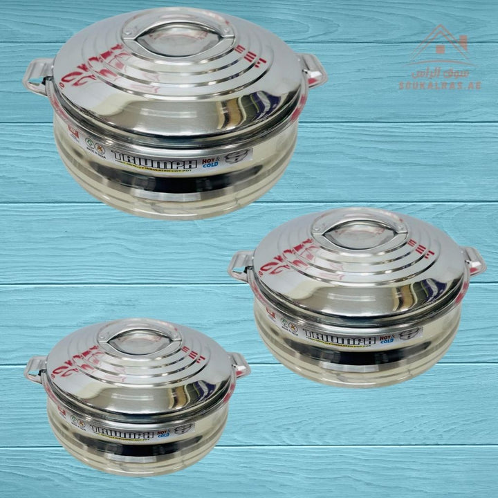 TRIUMPH Hot Pot Set – 3 - Piece Stainless Steel Casserole Set | 1L, 1.5L, 2.5L | Thermal Insulated Food Warmer - Souk Al Ras