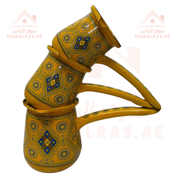 Turkish Coffee Warmer Pot Set | Enamel Coated | Traditional Design | Perfect for a stylish addition to your kitchen decor. - Souk Al Ras