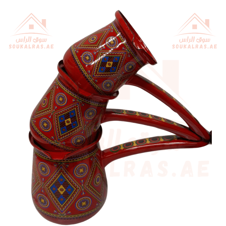 Turkish Coffee Warmer Pot Set | Enamel Coated | Traditional Design | Perfect for a stylish addition to your kitchen decor. - Souk Al Ras