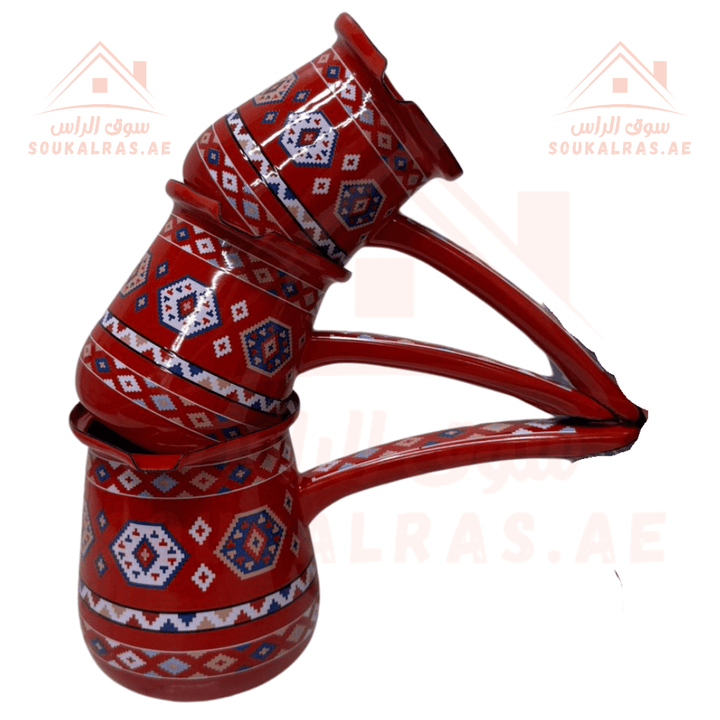 Turkish Coffee Warmer Pot Set | Enamel Coated | Traditional Design | Perfect for a stylish addition to your kitchen decor. - Souk Al Ras