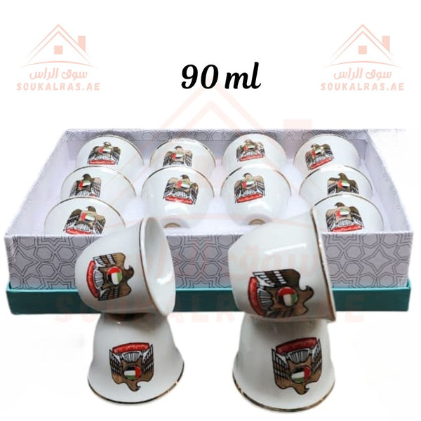 UAE Flag Arabic Coffee Cups Set | 12 - Piece Elegant Cawa Cups | 90ML Porcelain Gahwa Cups. - Souk Al Ras