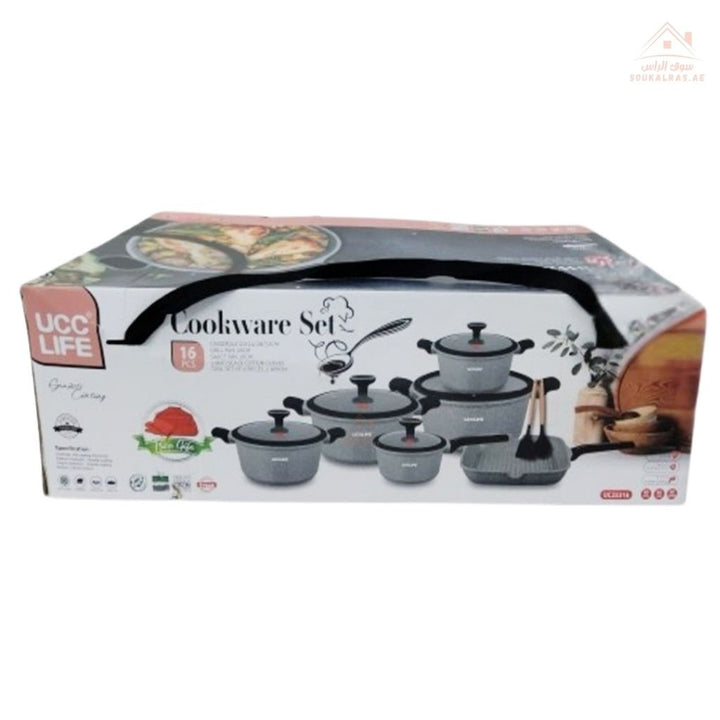 UCC Life 16 - Piece Granite Cookware Set | Durable non - stick | Ideal for both everyday cooking and special occasions - Souk Al Ras