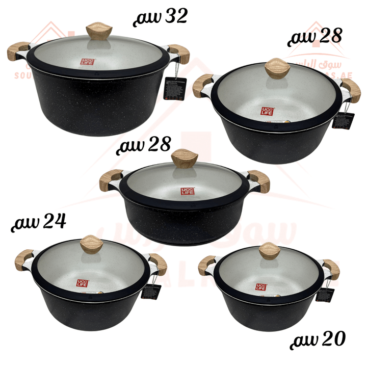 UCC LIFE Granite Coating 10PCS Cookware Set (32cm, 28cm, 28 cm, 24cm, 20cm) | Non - Stick | Healthy Cooking | Durable Design - Souk Al Ras