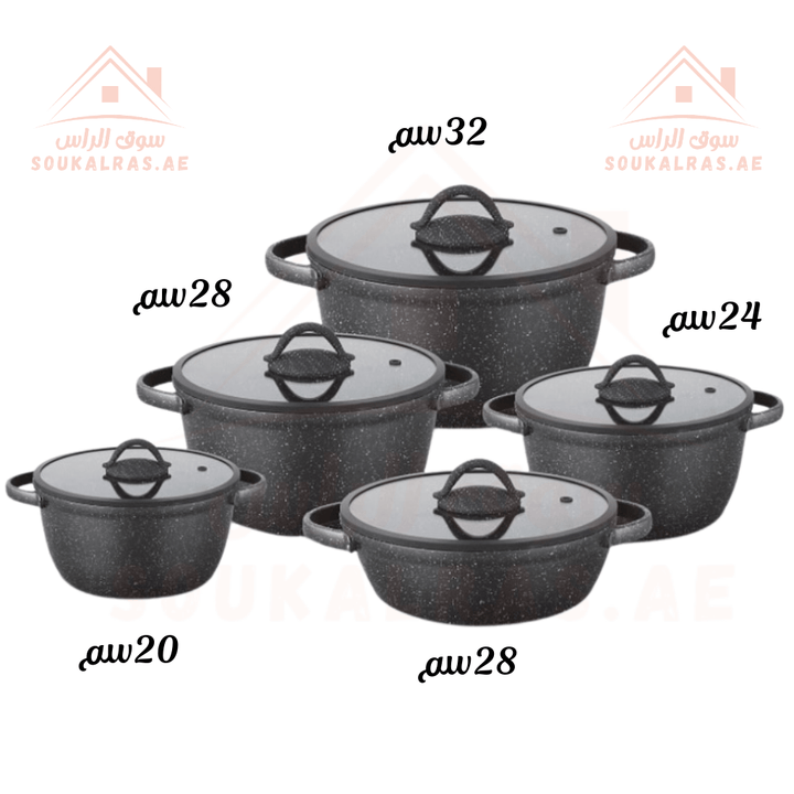 UCC Life Granite Non - Stick Cookware Set | 20 Pieces | Induction Base | PFOA - Free| Size 32, 28, 28, 24, 20 CM - Souk Al Ras