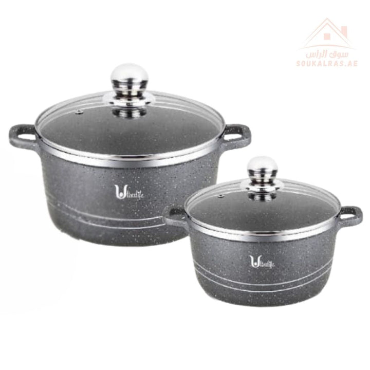 Ultralife 6 - Piece Granite Die Casting Casserole Set | Large Sizes 32/36/40CM | Heavy Duty Cookware - Souk Al Ras