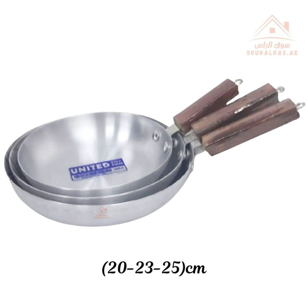 United Aluminum Frying Pan Set| Durable Wooden Handle | Practical & Multi - Purpose - Souk Al Ras