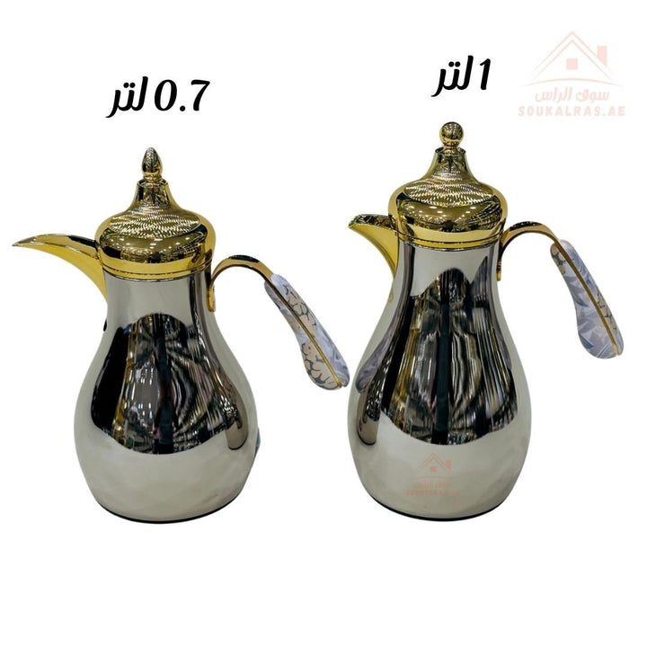 Vacuum Flask Set 0.7L & 1.0L | Elegant Dallah with Marble Handle | Keeps Heat 12 Hours | Premium Quality - Souk Al Ras