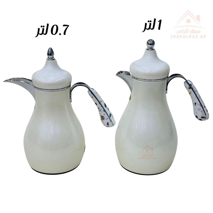Vacuum Flask Set 0.7L & 1.0L | Elegant Dallah with Marble Handle | Keeps Heat 12 Hours | Premium Quality - Souk Al Ras