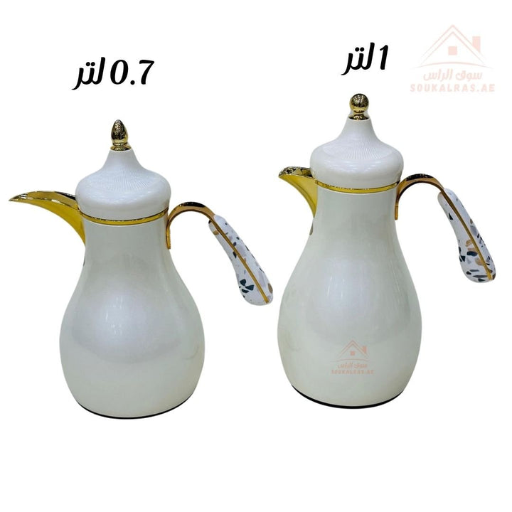 Vacuum Flask Set 0.7L & 1.0L | Elegant Dallah with Marble Handle | Keeps Heat 12 Hours | Premium Quality - Souk Al Ras