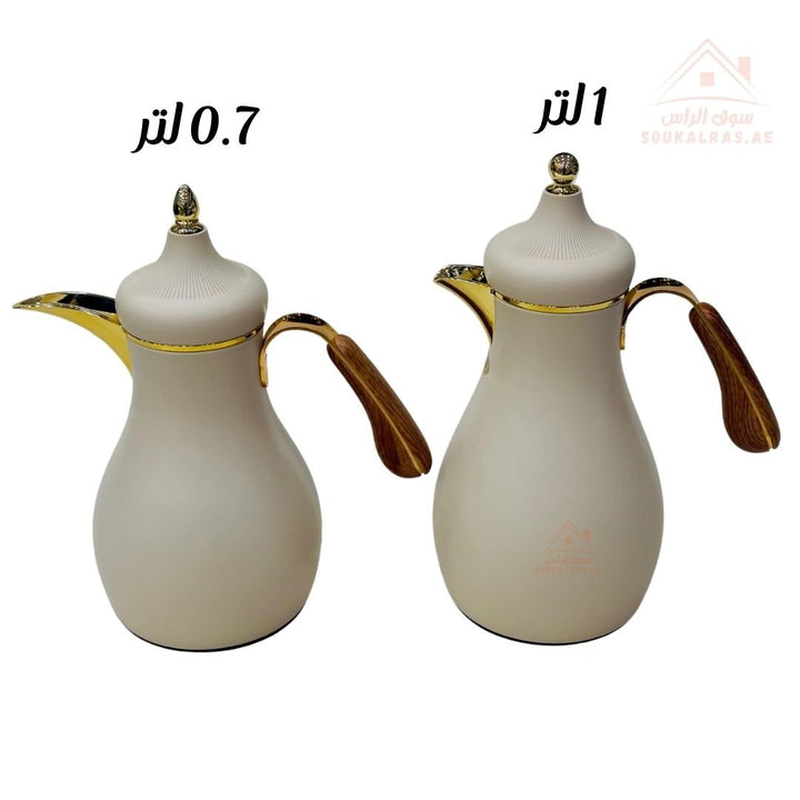 Vacuum Flask Set 0.7L & 1.0L | Wooden Handle Arabic Coffee Dallah | Keeps Heat 12 Hours | High - Quality - Souk Al Ras