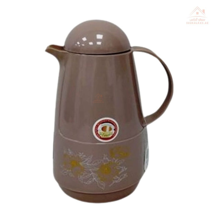 Venice 1 Liter Insulated Flask | Pink Glass Interior | Stylish Serving Tool for Hot and Cold Beverages | Elegant Floral Design - Souk Al Ras