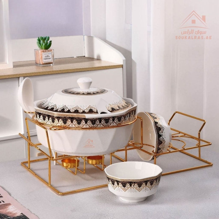 Venice 10 - Piece Luxury Ceramic Serving Set with Golden Stand | Elegant Design | Perfect for Buffet & Family Gatherings - Souk Al Ras