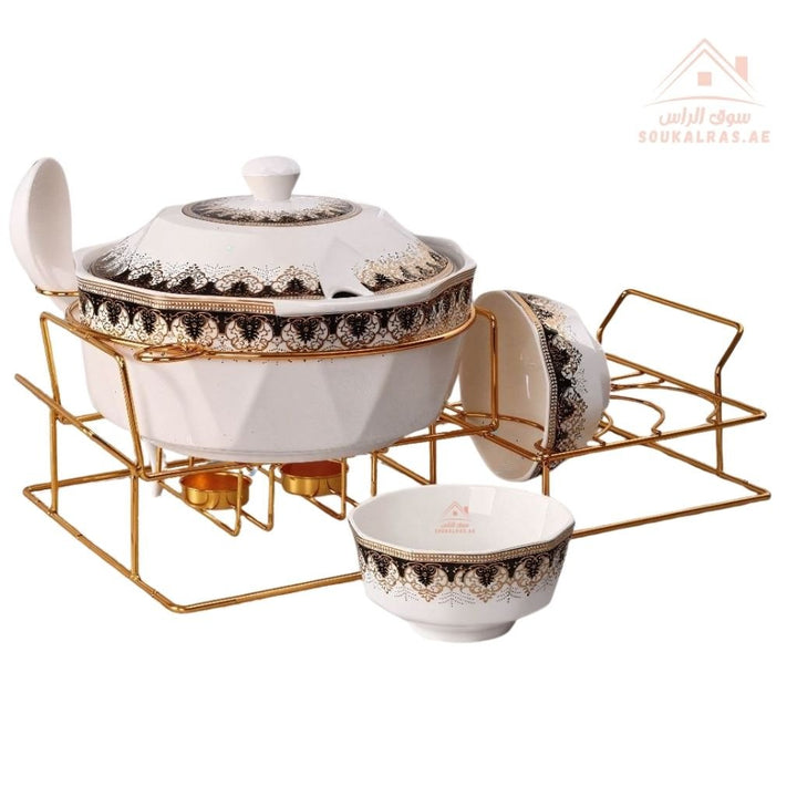 Venice 10 - Piece Luxury Ceramic Serving Set with Golden Stand | Elegant Design | Perfect for Buffet & Family Gatherings - Souk Al Ras
