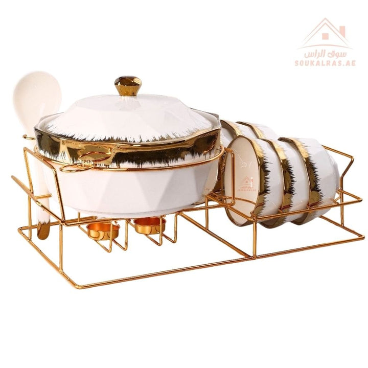 Venice 10 - Piece Luxury Ceramic Serving Set with Golden Stand | Elegant Design | Perfect for Buffet & Family Gatherings - Souk Al Ras